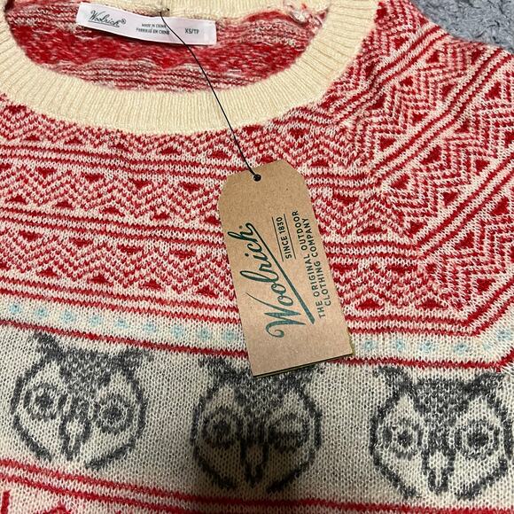 Woolrich Sweater Womens XS Mohair Wool Blend Fair Isle Owl Crew Neck - Picture 2 of 8
